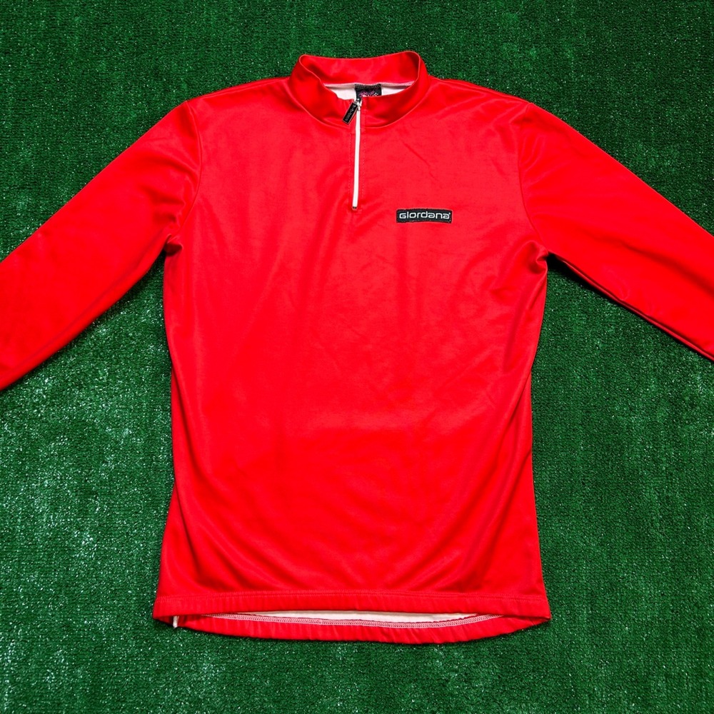 Vintage 90s Giordana Cycling Shirt Made in Italy Quarter Zip Red Large L-4-50